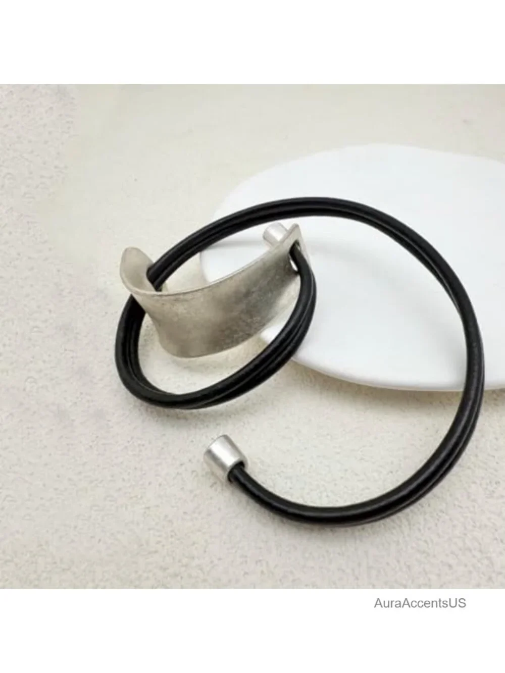 Handmade Leather Wrap Bracelet for Women Adjustable Boho Antique Silver Bangle